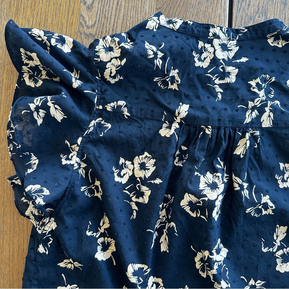 Joie Marlina Waterfall Ruffle Sleeve V-Neck Floral Popover Top Caviar Size M - Picture 8 of 16